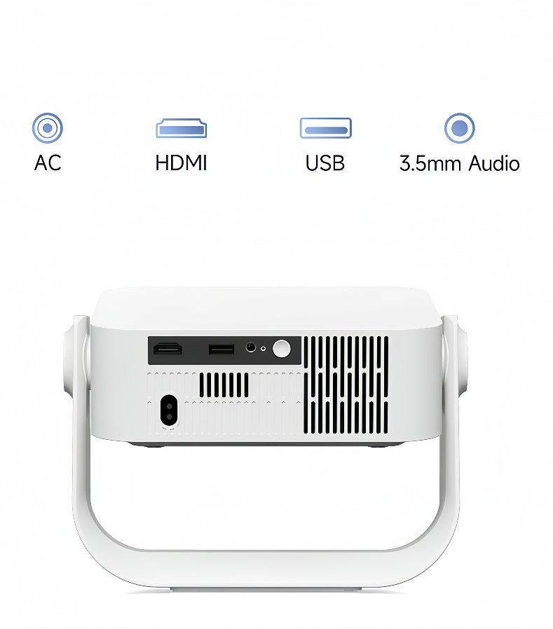 Personal Projector Pico Genie L300 LED smart projector displaying a 1080p image on a wall with a sleek design.