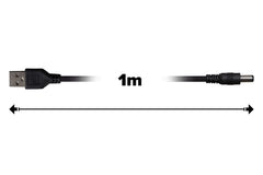 Maplin Power Supply Cable USB-A to 2.1 x 5.5 x 10mm Plug - Black, 1m