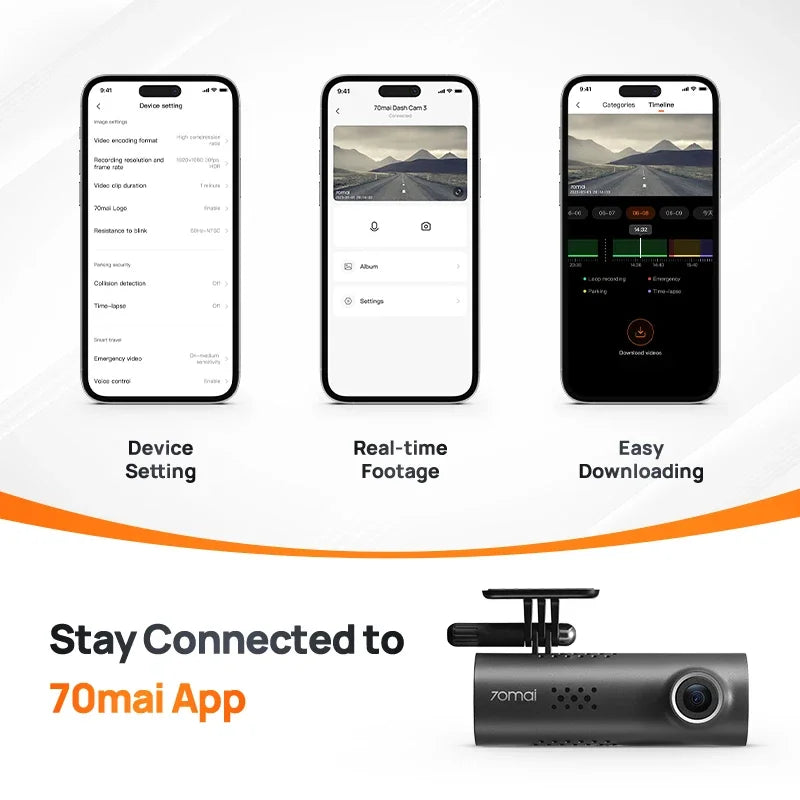 Eliteridegear 70mai Smart Dash Cam 3 M200 with voice control, 1080P resolution, 130° FOV, WiFi, car DVR and parking monitor
