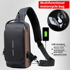 Eliteridegear men's chest bag with password lock, anti-theft design, suitable for biking, running, travel, and outdoor activities.
