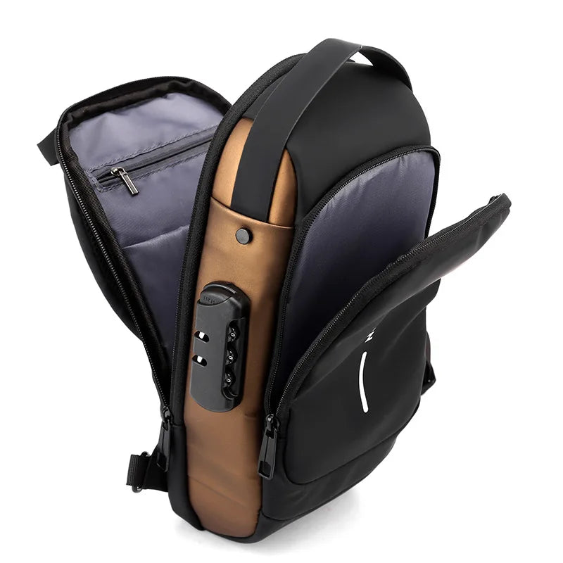 Eliteridegear men's chest bag with password lock, anti-theft design, ideal for biking, outdoor, running, travel, and sports.