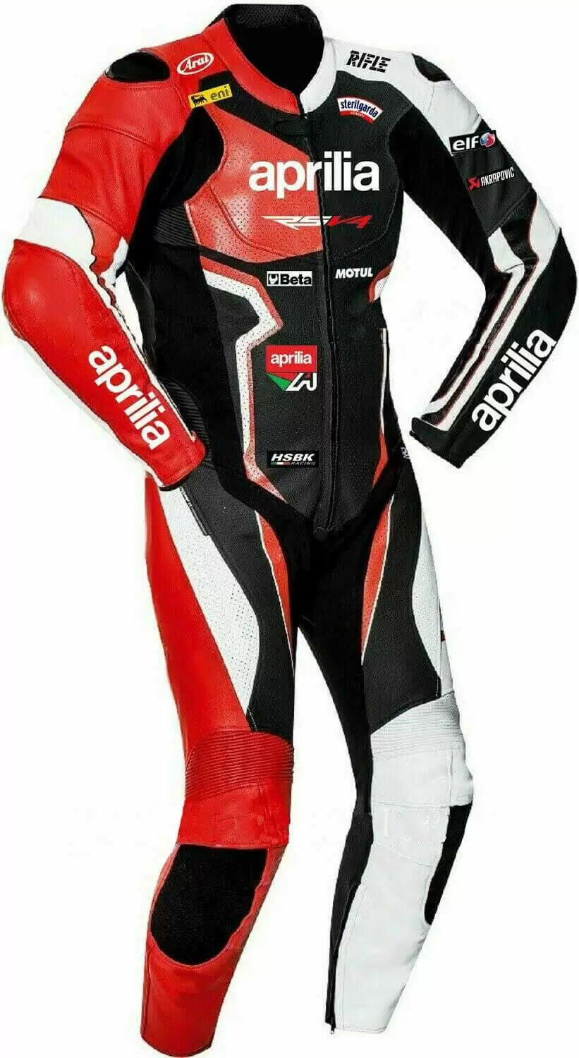 Aprilia Motorcycle Racing Black Leather Suit