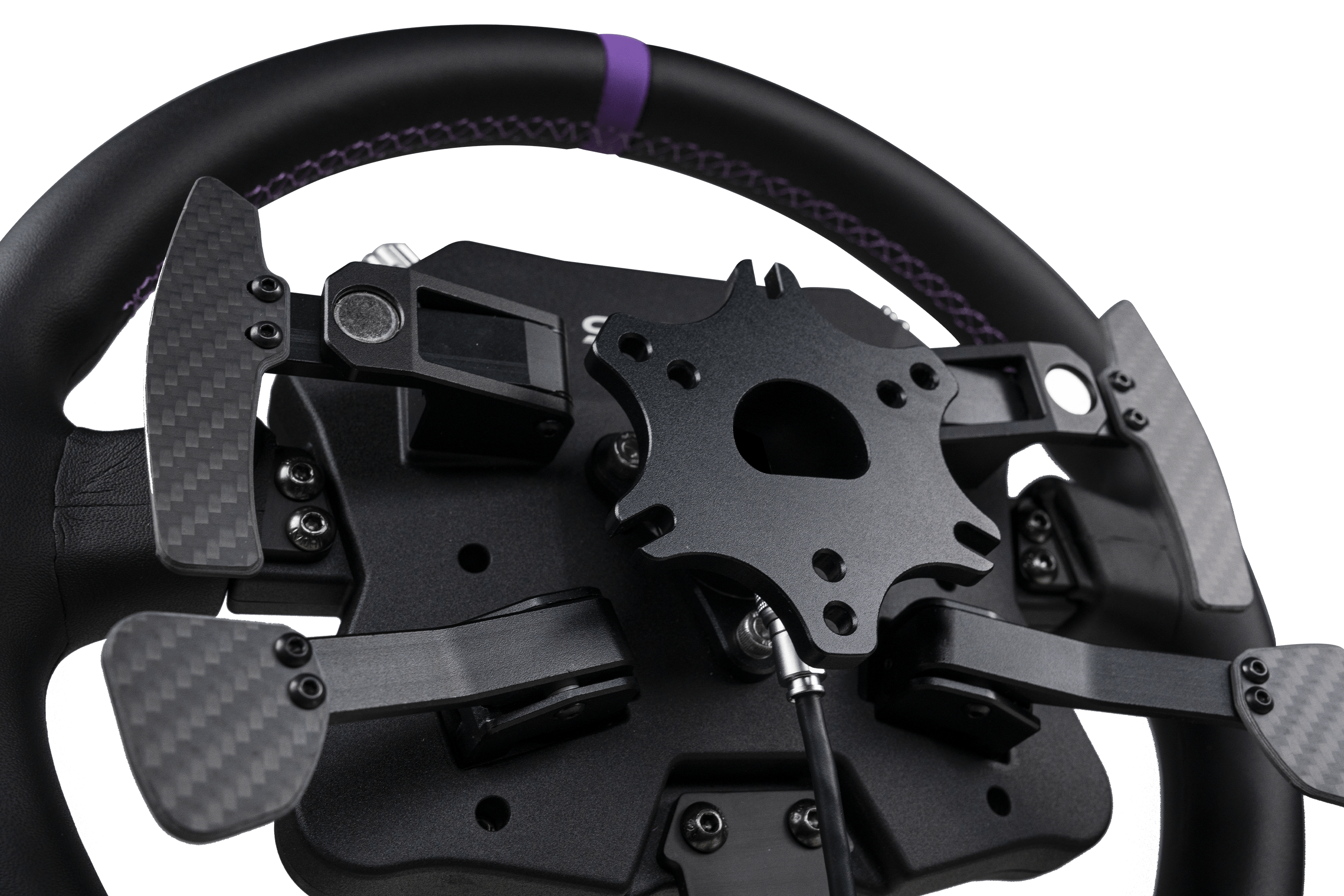 Trak Racer UK Conspit 310 APEX steering wheel with base for racing simulators, featuring ergonomic grips and realistic design.