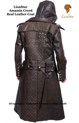 Men's Assassin's Creed Hooded Leather Coat | Premium Cowhide | 3/4 Length | Video Game Style