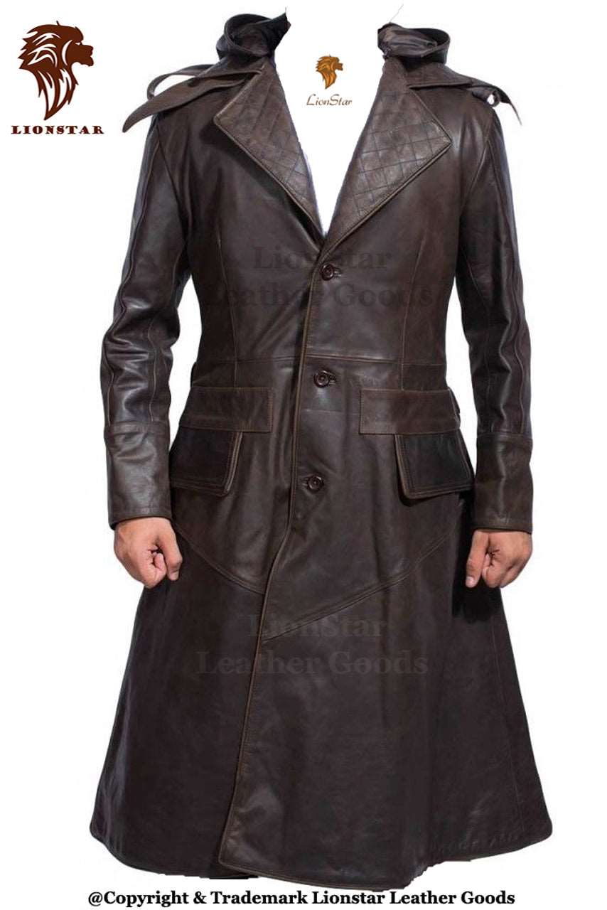 Men's Assassin's Creed Hooded Leather Coat | Premium Cowhide | 3/4 Length | Video Game Style