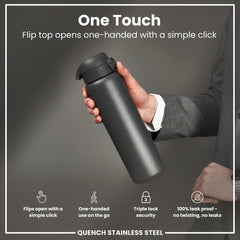 Leak Proof 1 Litre Water Bottle, Stainless Steel, Grey, 1L