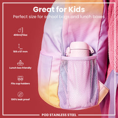 Leak Proof Kids Water Bottle, Stainless Steel, Lilac Dusk, 400ml (13oz)