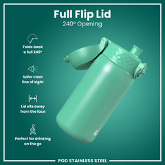 Leak Proof Kids Water Bottle, Stainless Steel, Teal, 400ml (13oz)