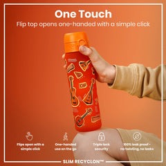 Leak Proof Slim Water Bottle, Recyclon, Music, 500ml (18oz)