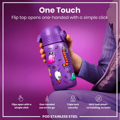Leak Proof Kids Water Bottle, Stainless Steel, Aliens, 400ml (13oz)