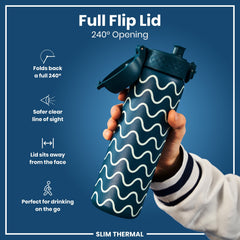 Leak Proof Slim Thermal Water Bottle, Insulated Steel, Wave, 500ml (17oz)