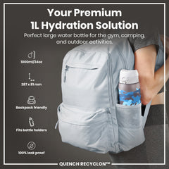 Leak Proof 1 Litre Water Bottle with Times to Drink, Recyclon, Camouflage, 1L