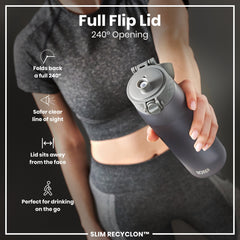 Leak Proof Medium Water Bottle with Straw, Recyclon, Grey, 500ml (18oz)