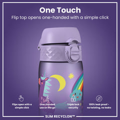 Leak Proof Slim Water Bottle, Recyclon, Purple Unicorns, 500ml (18oz)