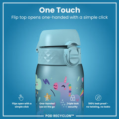 Leak Proof Kids Water Bottle, Recyclon, Blue Unicorns, 350ml (12oz)