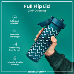 Leak Proof Slim Water Bottle, Recyclon, Waves, 500ml (18oz)
