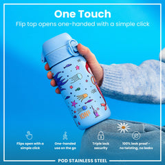 Leak Proof Kids Water Bottle, Stainless Steel, Mermaids, 400ml (13oz)