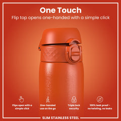 Leak Proof Slim Water Bottle, Stainless Steel, Hearty Orange, 600ml (20oz)