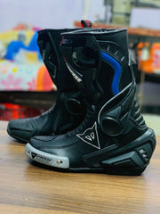 Black Blue Super Speed D1 Motorcycle Leather Suit Two Piece / Metal D1 Gloves / D1 Boots
