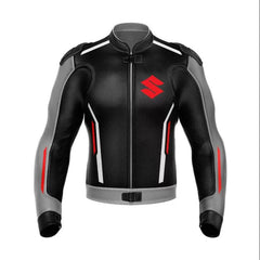 Black Gray Suzuki Motorcycle Racing Leather Jacket