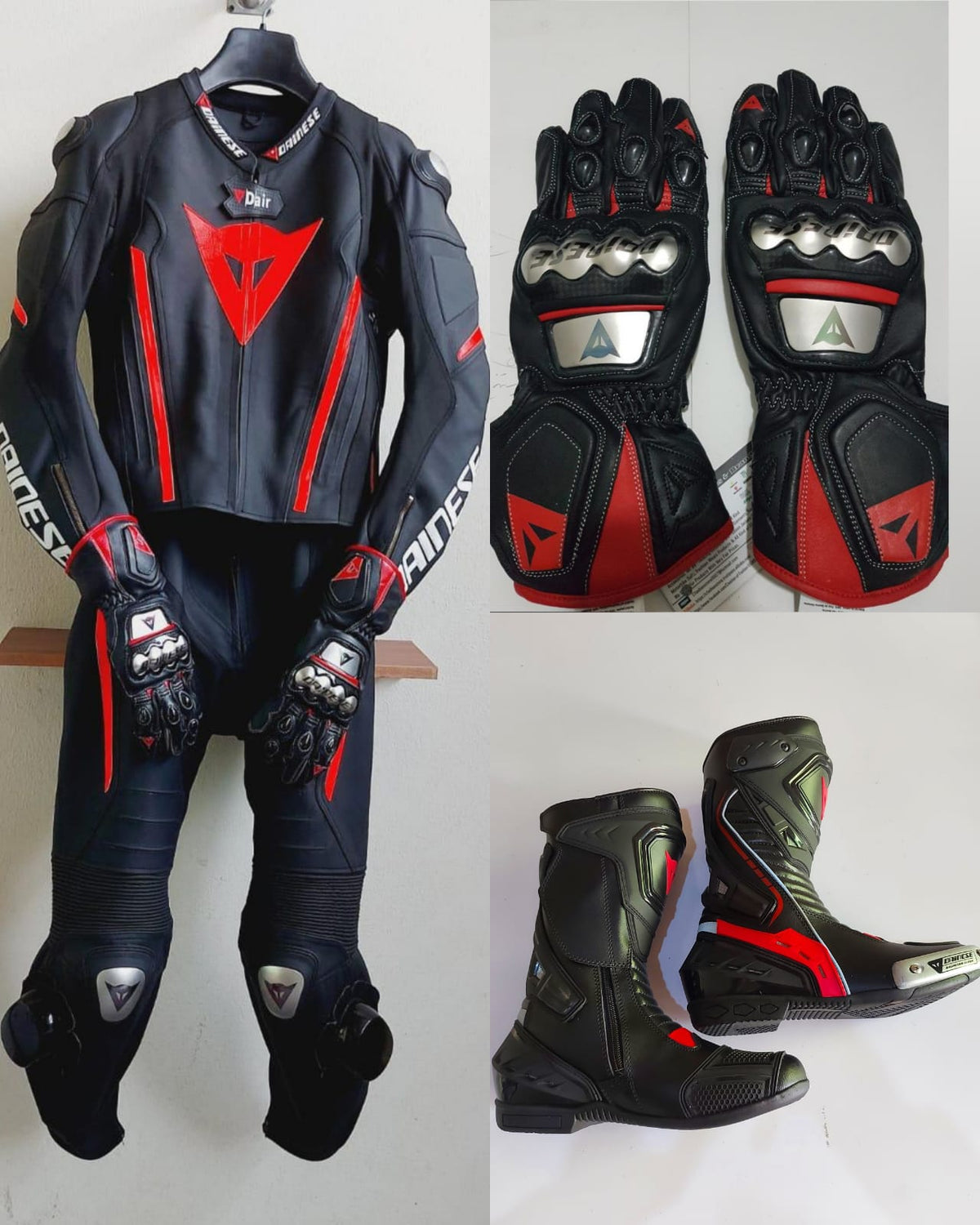 DAMOTOGEAR Laguna Seca 4 Suit / D1 Gloves & Boots / Black/Red