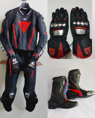 DAMOTOGEAR Laguna Seca 4 Suit / D1 Gloves & Boots / Black/Red