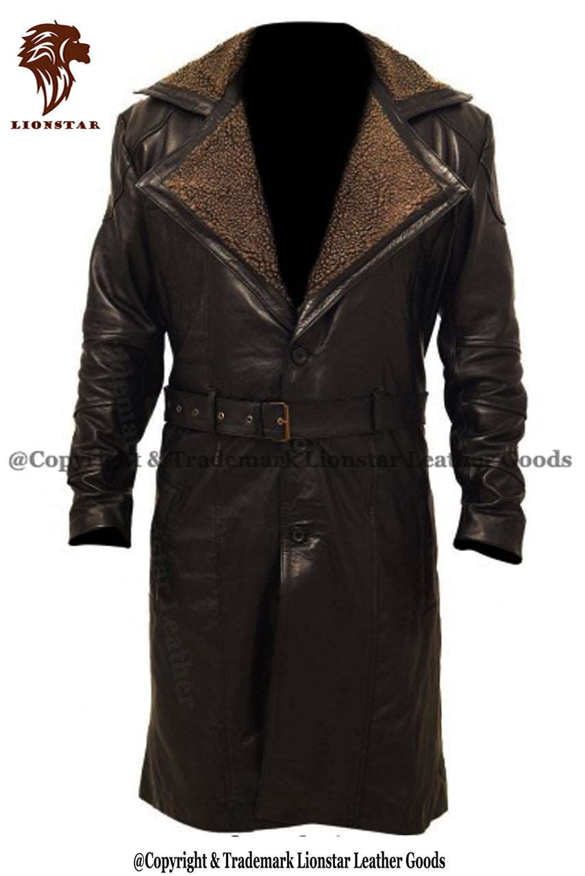 Men's Blade Runner Leather Trench Coat with Fur Lining | Premium Cowhide | Full Length | Cyberpunk
