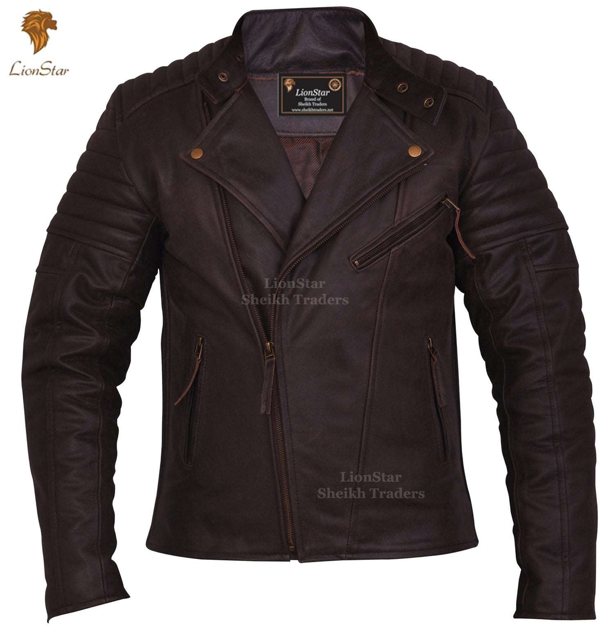 Men's Distressed Brown Leather Biker Jacket | Premium Cowhide | Vintage Biker Style