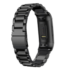 Three Beads Slingshot Buckle Solid Stainless Steel Watch Band for Fitbit Charge 3