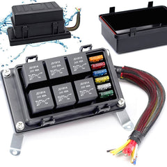 24V 4 Pin Car 6 Slots Waterproof Relay Fuse Box with Cable, 24V 4 Pin