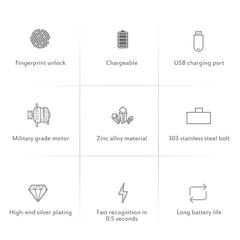 T22F Micro USB Charging Zinc Alloy Smart Bilateral Open Fingerprint Drawer Lock File Cabinet Lock, Bilateral Open Fingerprint