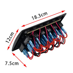 3Pin 6 Way Switches Combination Switch Panel with Light and Projector Lens for Car RV Marine Boat, 3Pin 6 Way