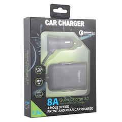 HMQ-C801 1.8m 8A Max 4 Ports USB Car Charger with Extending USB HUB for Front & Back Seat Charging, HMQ-C801