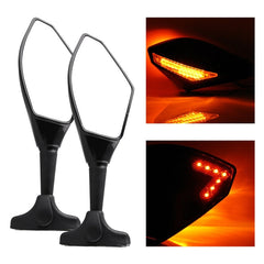 Motorcycle Modified Rear View Mirror Set with Light for Kawasaki, MB-MR021-BK, Carbon Fiber Black