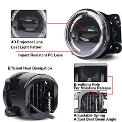 2 PCS 4 inch Car LED Angel Eyes Spotlight Modified Fog Lights for Jeep Wrangler / Dodge / Chrysler PT Cruiser, For Jeep / Dodge