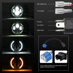 7 inch H4 / H13 DC 9V-30V 3000LM 3000K-6000K 25W Car Round Shape LED Headlight Lamps for Jeep Wrangler, with Angel Eye, For Jeep Wrangler