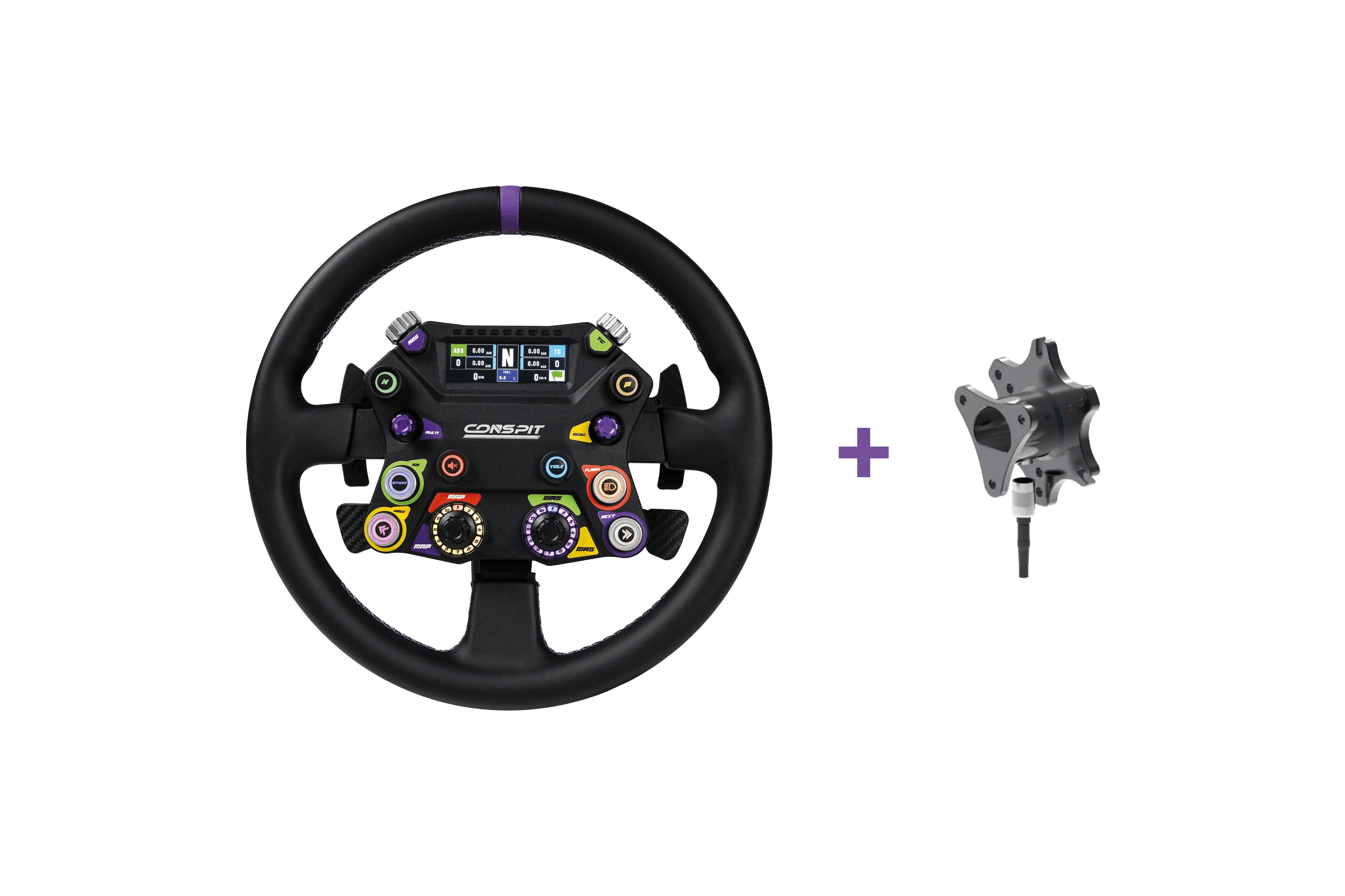 Conspit 310 APEX racing steering wheel and base by Trak Racer UK, ergonomic design for racing simulation setups.
