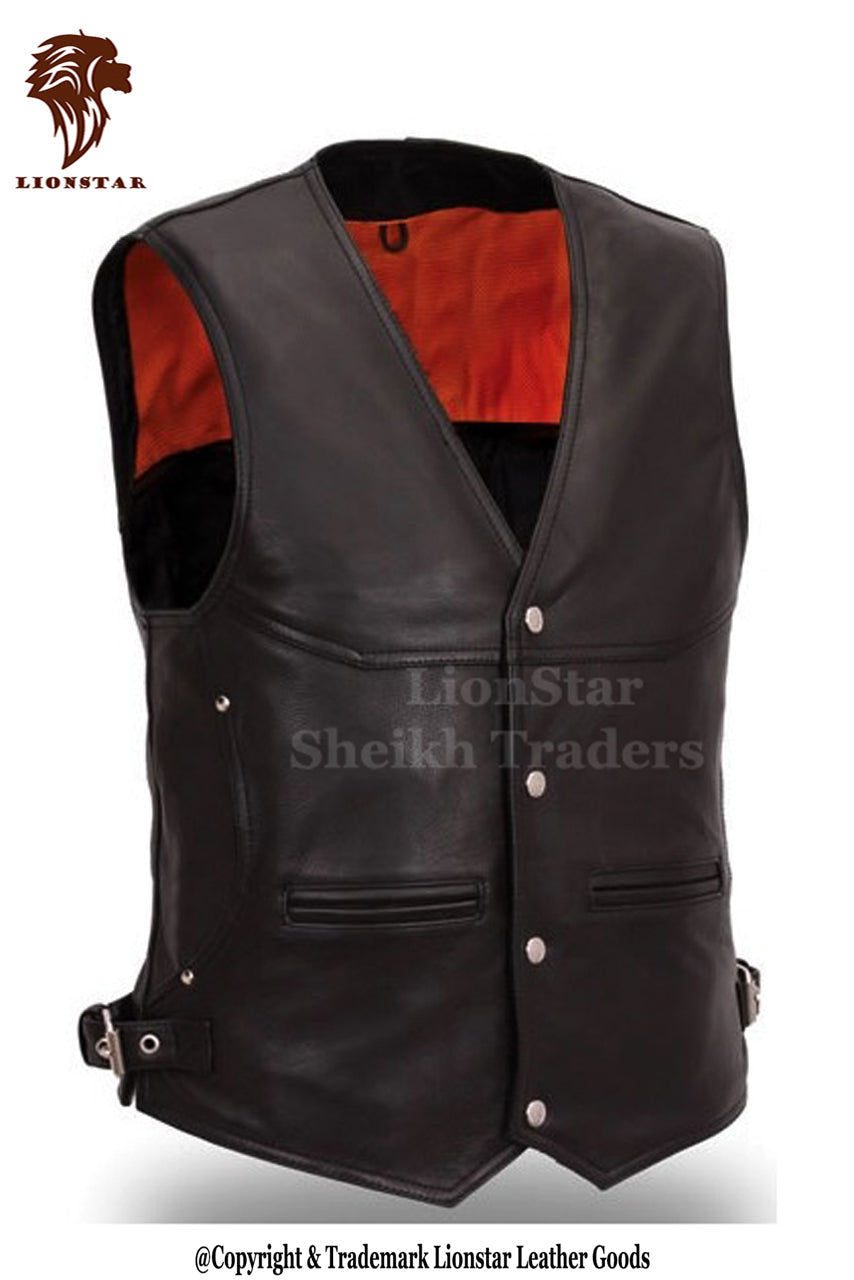 Men's Cowboy Leather Vest | Premium | Black/Dark Brown | 2 Colors | Western Style
