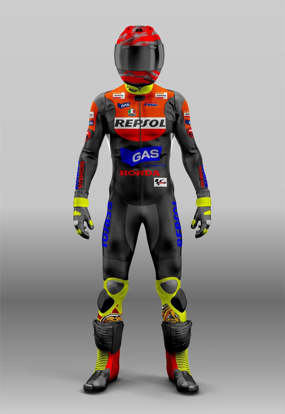 Custom Honda Repsol MotoGP Black/Red Design For Professional Riders & Racers - 1 Piece & 2 Piece