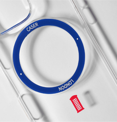 Slim Clear iPhone 16 Pro Case with Royal Blue MagSafe Ring - Telephone Box | The Iconic Slim