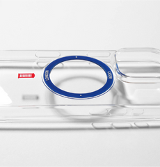 Slim Clear iPhone 16 Pro Case with Royal Blue MagSafe Ring - Telephone Box | The Iconic Slim