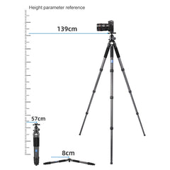 BEXIN RC334 Portable Collapsible Carbon Fiber Camera Tripod with K44 Panoramic BallHead, RC334+K44