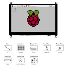 Waveshare 5 inch Slimmed-down Version 800 x 480 Toughened Glass Panel Capacitive Touch Screen LCD (H), 5 inch