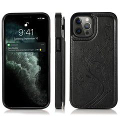 Butterflies Flowers Double Buckle PU + TPU Protective Case with Holder & Card Slots & Photo Frame, For iPhone 12 Pro Max