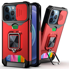 Sliding Camera Cover Design PC + TPU Shockproof Case with Ring Holder & Card Slot, For iPhone 13 Pro Max, For iPhone 11, For iPhone XS Max