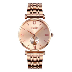 SKMEI 9198 Simple Roman Numeral Dial Metal Belt Quartz Watch for Couples