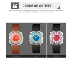 SKMEI Q029 Ladies Phone Number Pattern Dial Leather Strap Quartz Watch