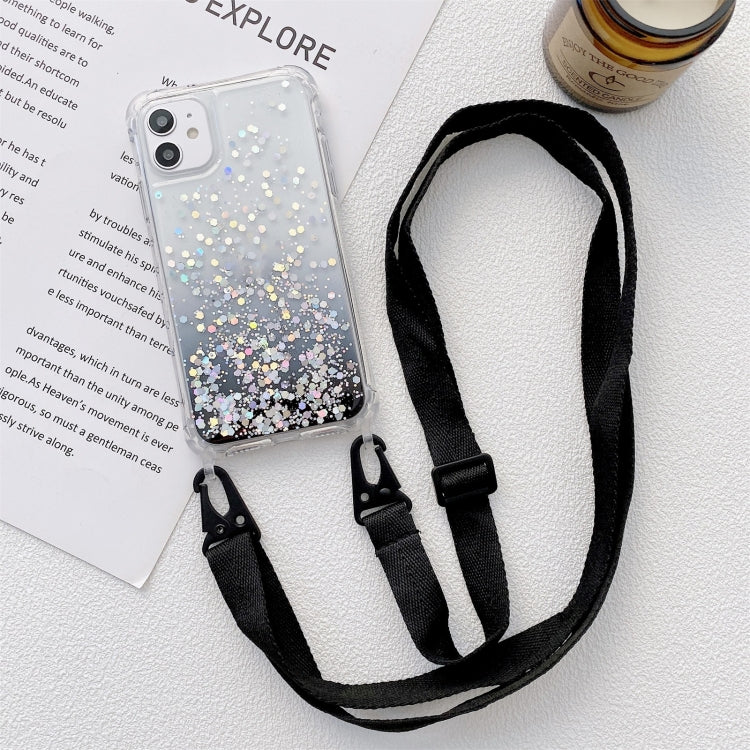 Gradient Glitter Powder Epoxy TPU Thickened Acrylic Shockproof Case with Wide Neck Lanyard, For iPhone 11, For iPhone 11 Pro, For iPhone 11 Pro Max