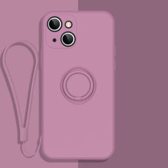 All-inclusive Liquid Silicone Phone Protective Case with Ring Holder & Lanyard, For iPhone 13 mini