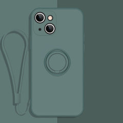 All-inclusive Liquid Silicone Phone Protective Case with Ring Holder & Lanyard, For iPhone 13